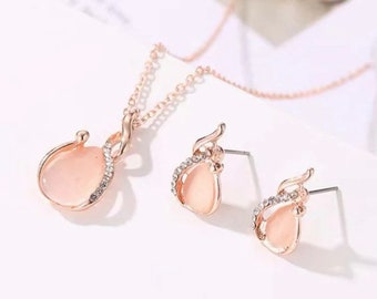 Rose gold jewellery set, Rose gold Necklace and Earring Set, jewellery set, Bridesmaids jewellery, Gift For Her, jewelry sets