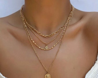 Collana multifilo, collana d'oro, collana d'argento, collana a strati, regali per lei, collane multifilo