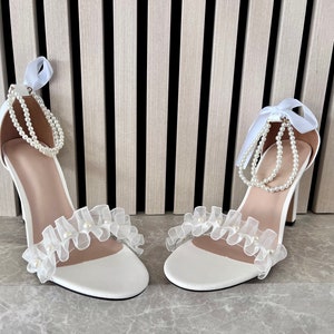 Bridal shoes, wedding shoes, heel wedding sandals, pearl Bridal shoes, Pearl wedding  bridal heels