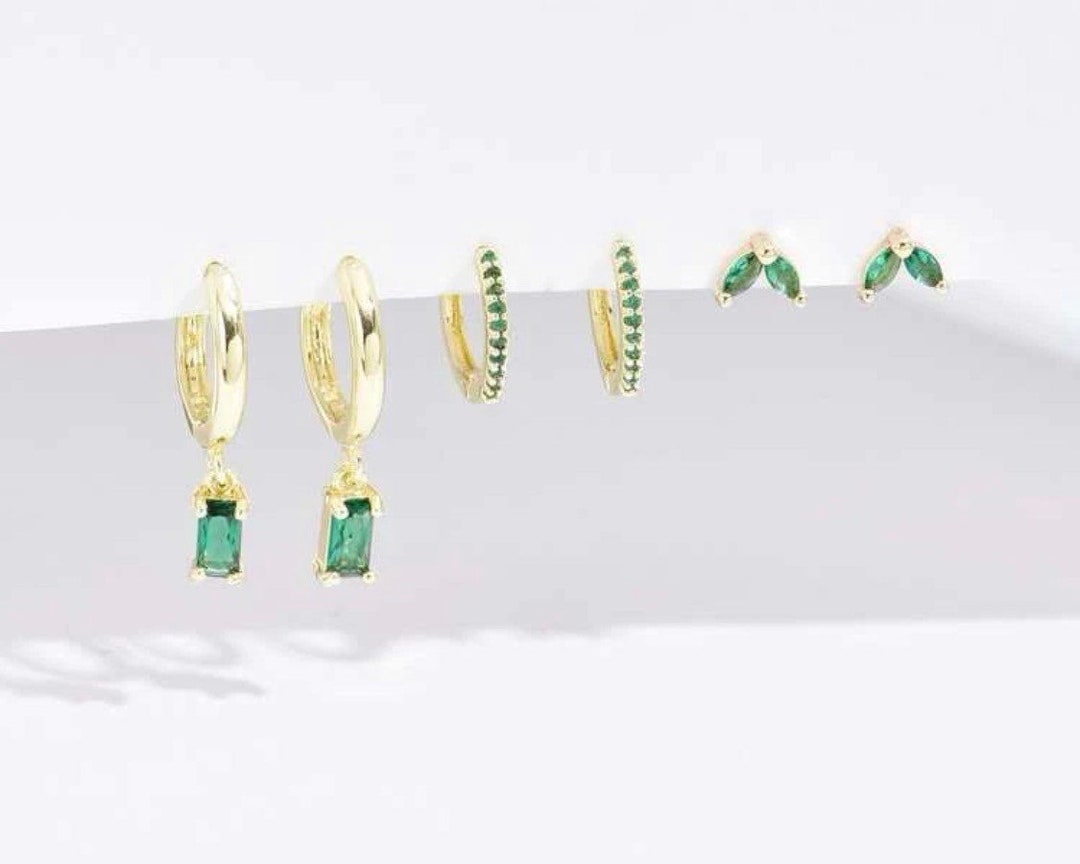 Earring Stack Earring Set Emerald Gold Earrings, Jewellery Sets, Gift ...