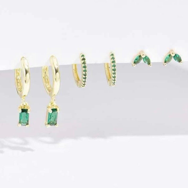 earring stack earring set emerald gold earrings, jewellery sets, gift for her