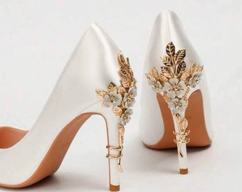 Bridal wedding shoes,Stilleto pumps gold heel vine shoes, heeled sandals