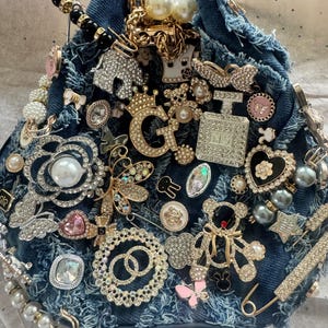 Jeweled Denim Letter Purse Pink Gens