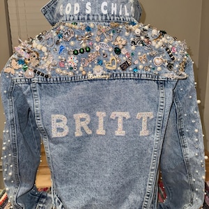 Custom Embellished Denim Jacket | Pearl, Crystal, Brooch Faith Fashion