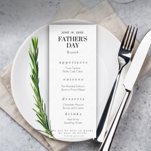 Modèle de menu pour la fête des pères. Modèle de menu pour le brunch de la fête des pères. Téléchargement pour la fête des pères. Modèle imprimable pour la fête des pères. Modèle DIY modifiable