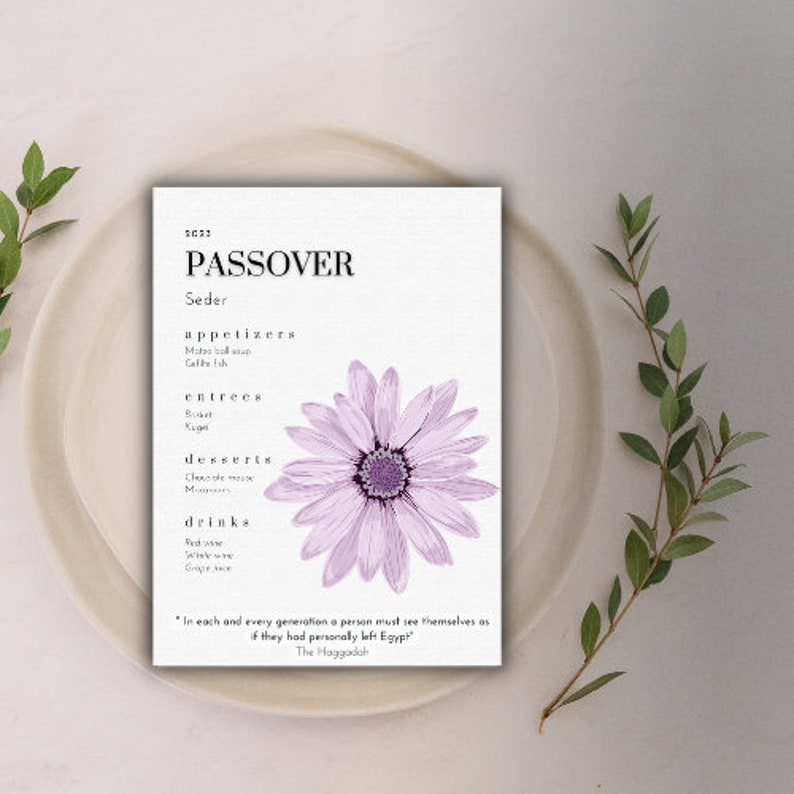 Printable Passover Seder Menu Template Passover Menu Modern Etsy