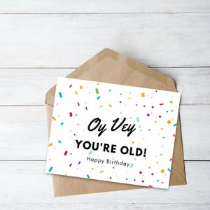 Pacote de 10 cartões de feliz aniversário oy vey - em branco por dentro, cartões de celebração judaica para aniversários. cartão de aniversário iídiche
