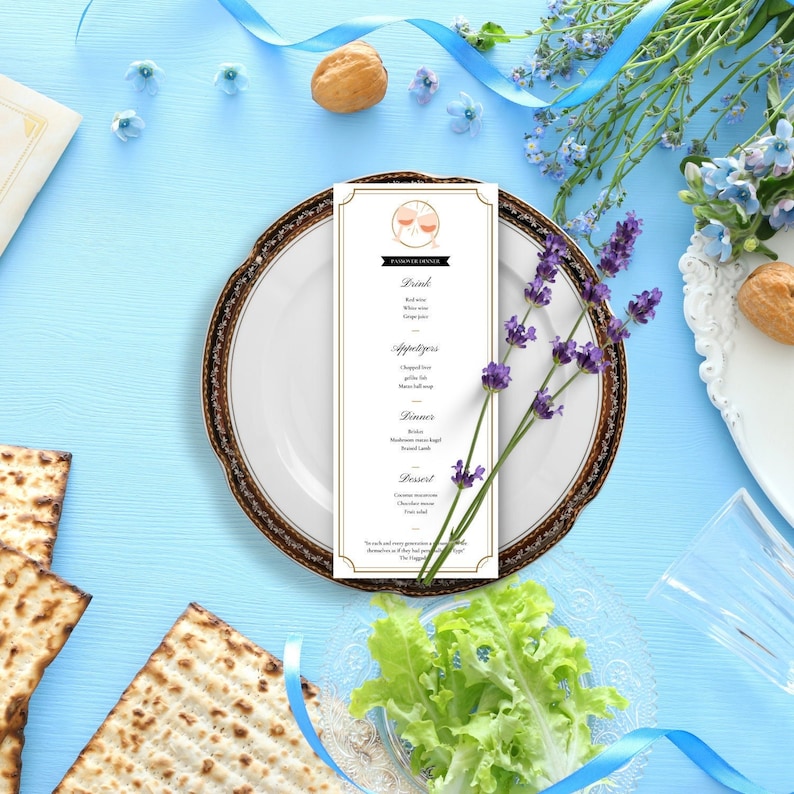 Printable Passover Seder Menu Template, Passover Menu, Modern Passover