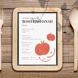 Rosh Hashanah menu template. Jewish high holiday menu template. Rosh Hashanah download. Rosh Hashanah printable template. Shana Tova diy