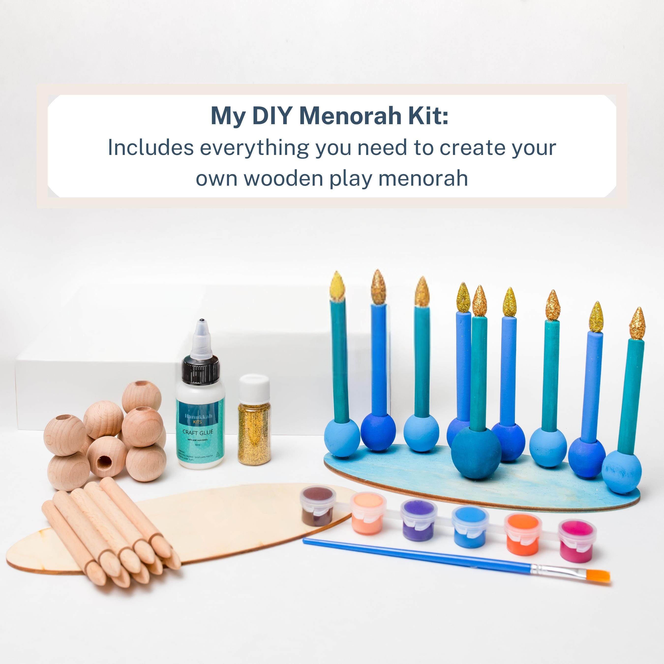 DIY Hanukkah craft kit. Kids play menorah. wooden menorah for…