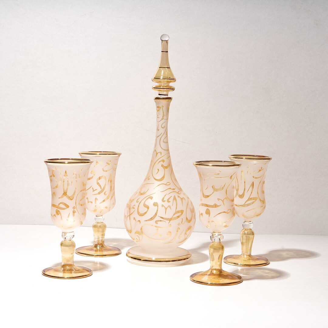Handmade Wine Glasses & Decanter Set Premium Pyrex Glass Modern Stemmed Flat Bottom Red Wine ...