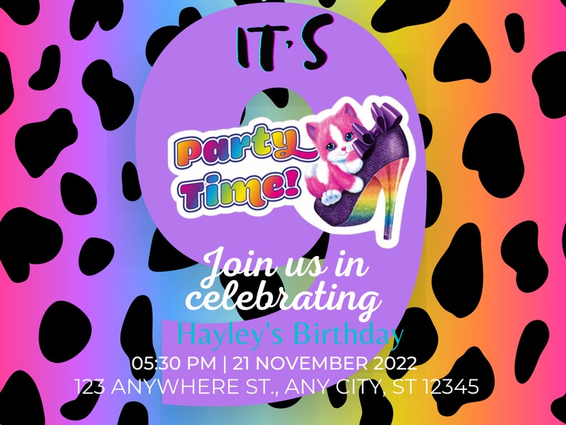 Customizable Lisa Frank Birthday Invitation, Digital Download - Etsy