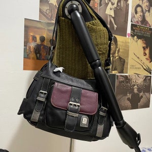 Y2k Ladies Black Adjustable Leather Handle Casual Handbag,Punk Tote Bag,Trendy Tote Bag,Y2K Punk Bag,Y2k Vintage Armpit Bag,