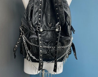 Black Punk Rivet Chain School Bag, Unisex Large Capacity Punk Casual Backpack Perfect For Laptop,Y2K Punk Backpack.Modern Backpack