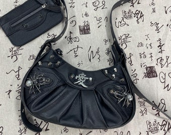 Black y2K Punk Cute Shoulder Bag,Versatile Vintage Underarm Bag Shoulder Bag,