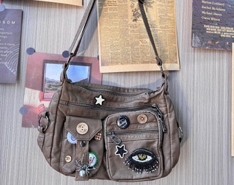 Unisex Evil Eye Super lindo botón Retro tapa de botella Vintage Messenger Bag Star Bag bandolera