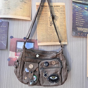 Y2K silver messenger bag grunge punk 90s