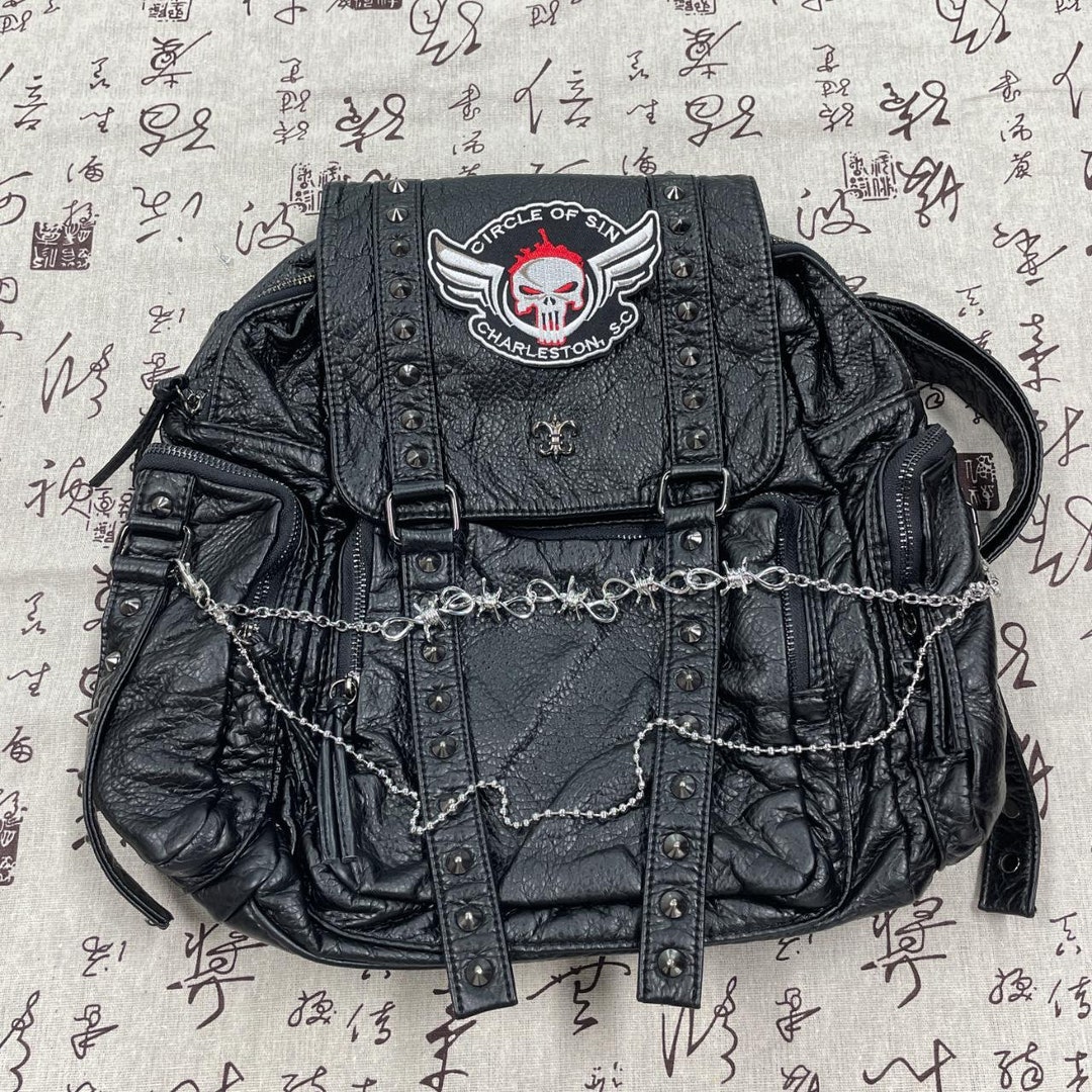 Ro Rox Borsa Zaino Unisex In PU: Stile Punk Con Borchie Per Laptop Fino A 16 Pollici