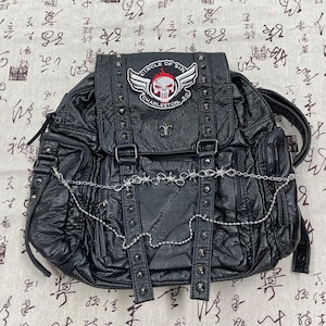 Punk Unisex Large Capacity Goth Casual Backpack Perfect For Laptop（Brand New）Y2K Punk Backpack,Black Punk Rivet School Bag, 