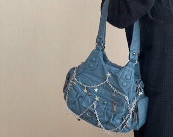 Y2k Vintage Armpit Blue Bag,Punk Tote Bag,New Style And Versatile Shoulder Bag,Niche Design Shoulder Bag,