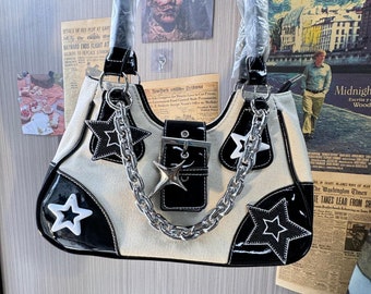 Niche Sweet Cool Hot Girl Wind Iron Chain Y2k Millennium Armpit Bag,Y2K Handmade Bag,Y2K Star Design New Messenger Bag