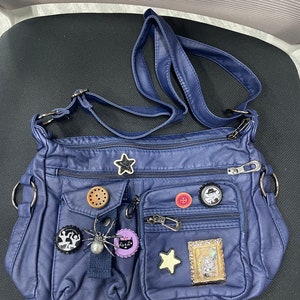 Sac à bandoulière rétro avec bouchon de bouteille, sac messager pour fille tendance, sac à bandoulière motif étoile effet vieilli Bleu