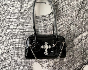 Y2K Hot Girl Cross-Shaped Design Black Shoulder Bag,Niche Design Shoulder Bag,New Style And Versatile Shoulder Bag,