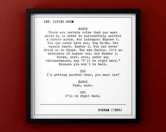 Rules to Survive a Horror Movie Print DIGITAL DOWNLOAD | Scream Movie Poster | Printable Wall Art | Horror Movie Quotes | Film Script