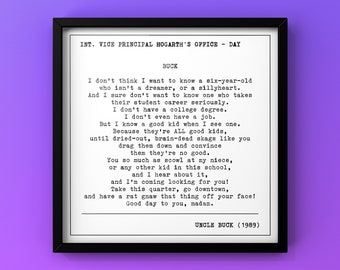Uncle Buck Quote Print DIGITAL DOWNLOAD | 80s Movie Poster | Printable Wall Art | Film Script Typography | Black and White