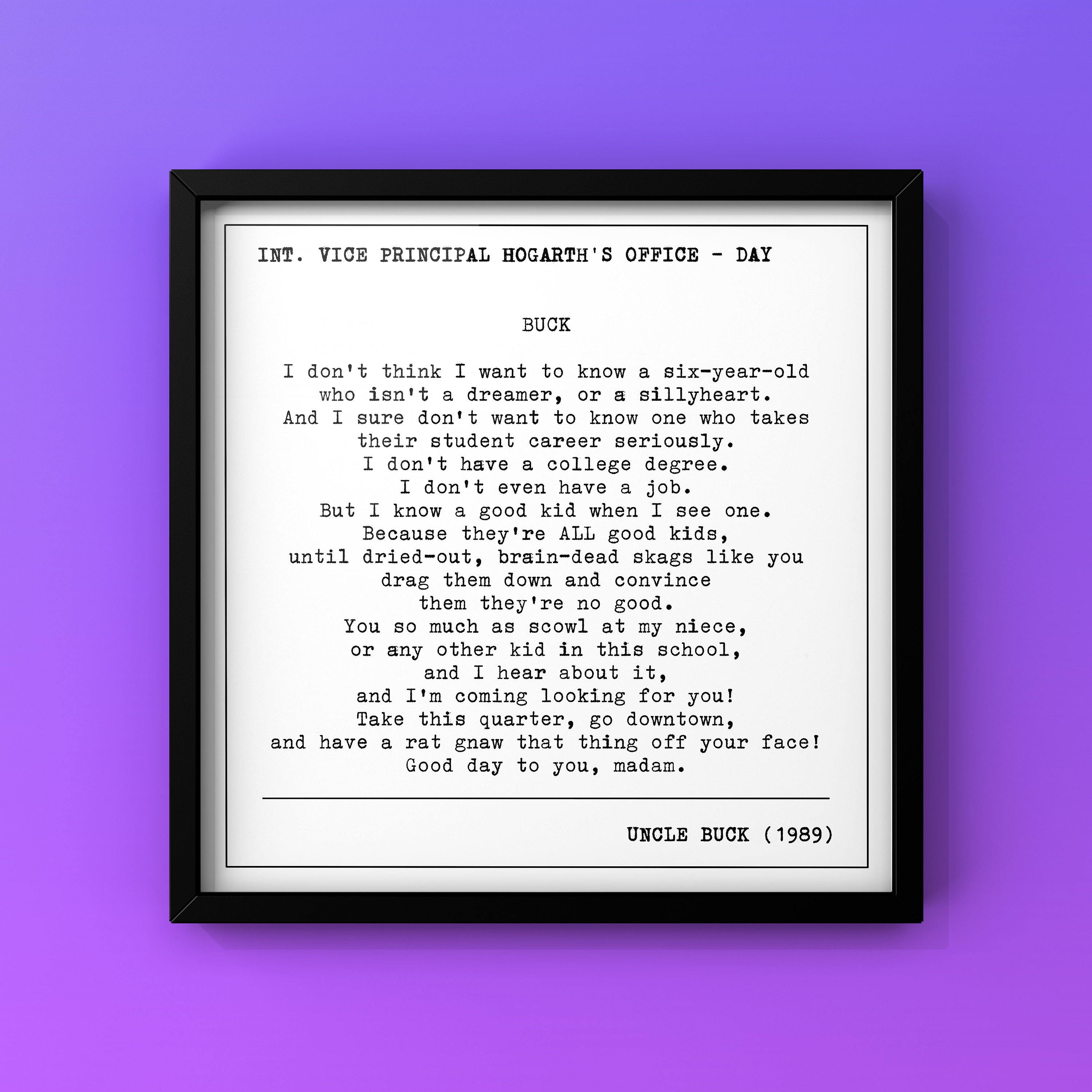 Uncle Buck Quote Print DIGITAL DOWNLOAD 80s Movie Poster Printable Wall