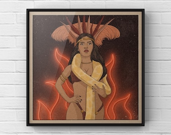 Santanico Pandemonium Retro Style Print | From Dusk Till Dawn Artwork | Horror Movie Poster | Salma Hayek Portrait