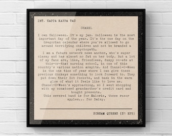 Chanel-O-Ween Print | Scream Queens Poster | Retro Wall Art | Horror Quotes | TV Show Script | UNFRAMED