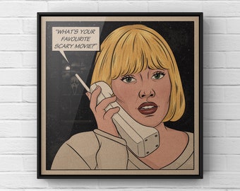 Qual è la tua stampa preferita di un film horror? / Poster del film Scream / Arte murale in stile retrò / Film horror anni '90 / Drew Barrymore nei panni di Casey Becker?