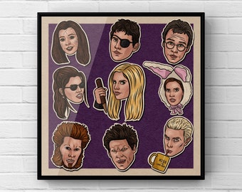 Buffy Characters Print | Buffy the Vampire Slayer Poster | 90s TV Artwork | Buffy Summers | UNFRAMED