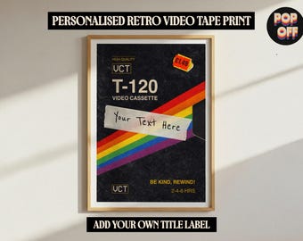 Personalised Video Tape Print | Custom Movie Poster | Retro Video Cassette Wall Art | Movie Lover Gift