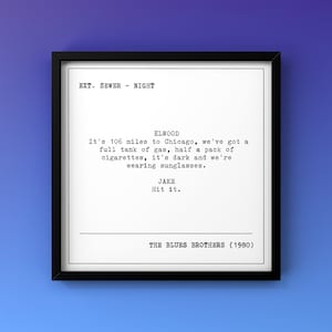 It&#39;s Dark And We&#39;re Wearing Sunglasses Print DIGITAL DOWNLOAD | The Blues Brothers Poster | 80s Movie Poster | Screenplay Print | Film Quote