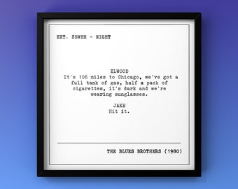 It&#39;s Dark And We&#39;re Wearing Sunglasses Print DIGITAL DOWNLOAD | The Blues Brothers Poster | 80s Movie Poster | Screenplay Print | Film Quote