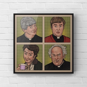 Father Ted Retro Style Print | Craggy Island Wall Art | British Comedy TV Poster | UNFRAMED