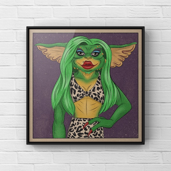 Greta Gremlin Poster | Gremlins 2 Kunstwerk | 80er Jahre Horrorfilm Poster | Retro Zeichnung