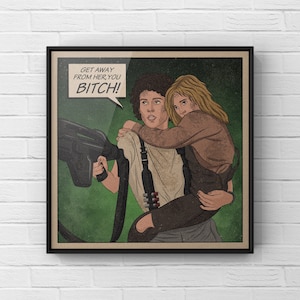 Ripley & Newt Retro Print | Aliens Movie Poster | Horror Sci Fi Artwork | Retro Wall Art