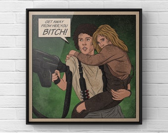 Stampa retrò di Ripley e Newt / Poster del film Aliens / Opera d'arte horror fantascientifica / Arte murale retrò