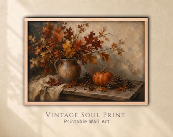 Fall Pumpkin Wall Art, Autumn Still Life Print, Farmhouse Decor (Digital Download)
