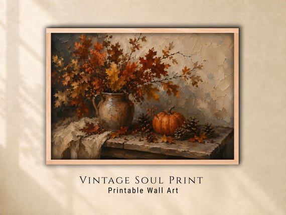 Fall Pumpkin Wall Art, Autumn Still Life Print, Farmhouse Decor (Digital Download)