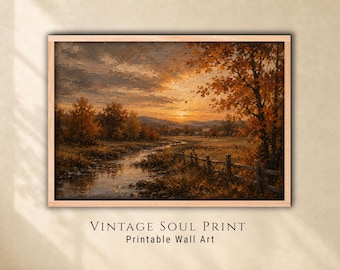 Fall Landscape Print, Autumn Wall Art, Vintage Oil Painting, Cozy Farmhouse Decor (Digital Download)