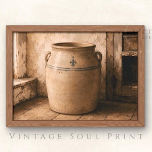 Farmhouse Pottery Decor, Vintage Stoneware Crock Wall Art, Rustic Kitchen Print, Country Cottage Artwork, Digital Download / SC-0157