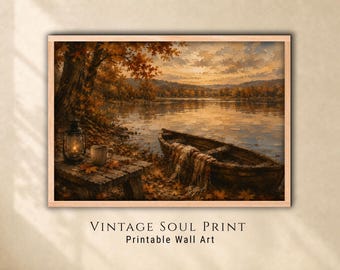Fall Lake Wall Art, Lake House Decor, Autumn Landscape Print (Digital Download)