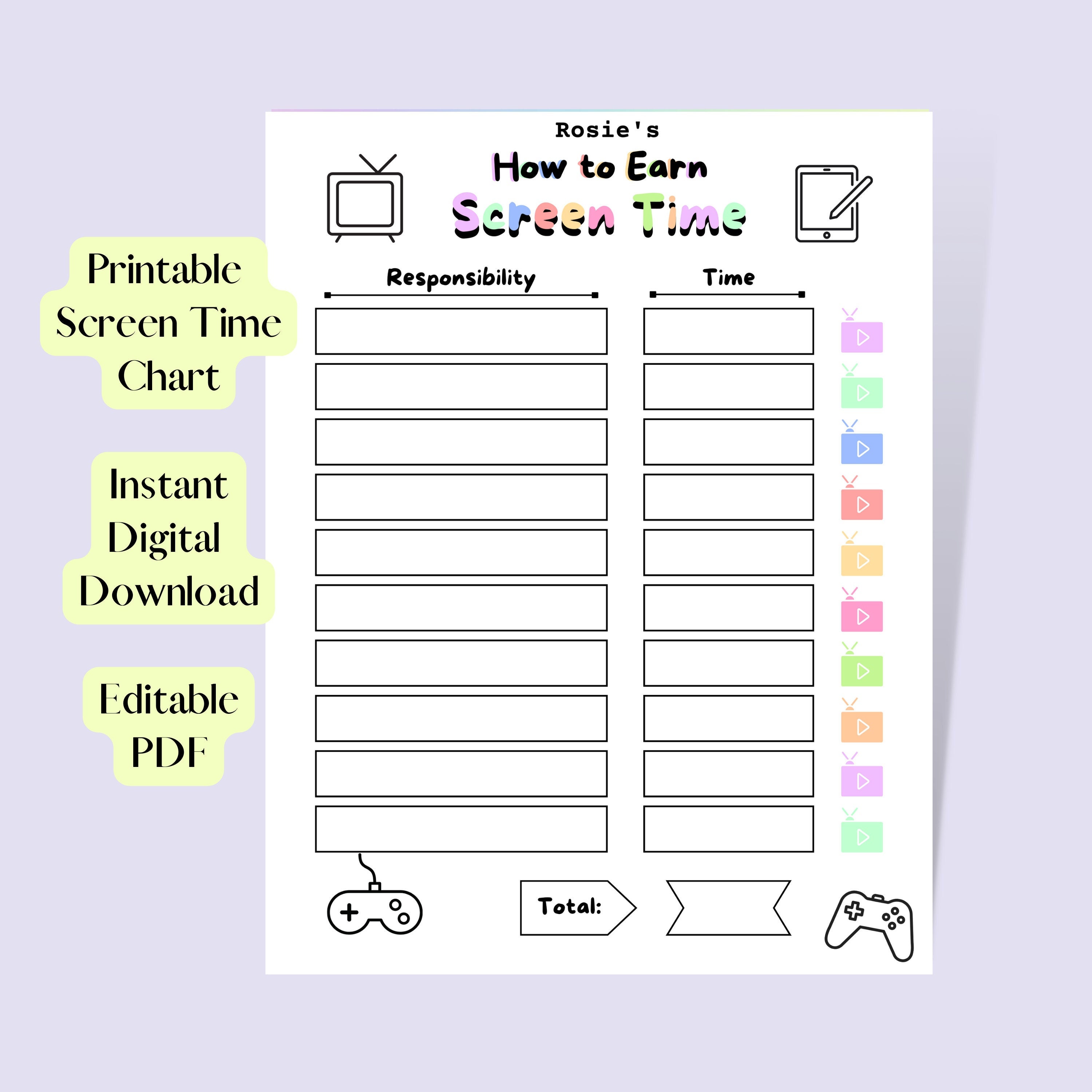 Screentime Chart Printable Screen Time Checklist Rules Daily - Etsy Canada