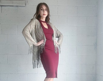 Vintage 1970s Lace Jacket Gold Fringed Lace Oversized Jacket