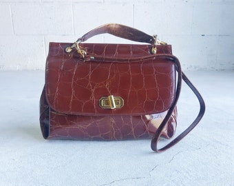 Vintage 1960/70s Classy Patent Alligator Leather Shoulder Bag