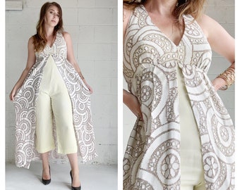 Vintage 1960s Lace Jumpsuit White Lace Pant Jumpsuit Dress Set